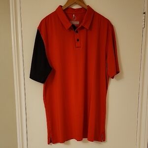 Men's Red and Black Polo Shirt with Modern Color Block Design